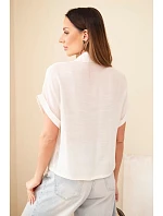 Dámská košile z viskózy s krátkým rukávem a kapsami béžová