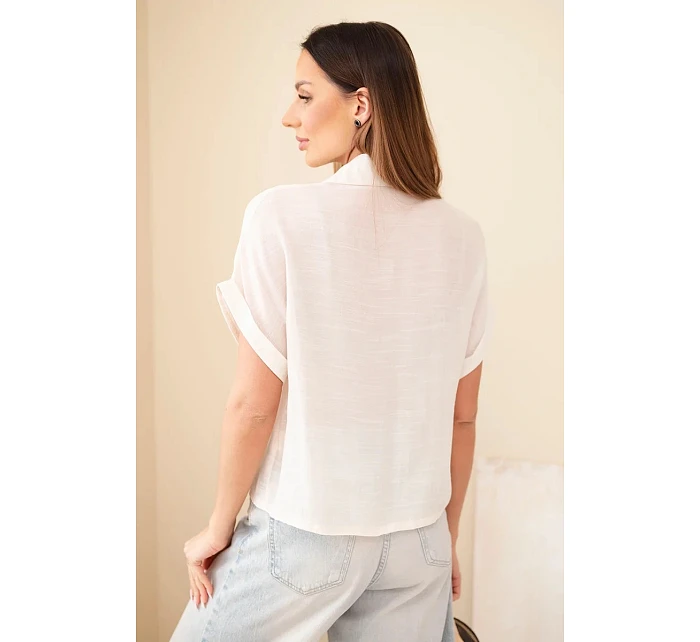 Dámská košile z viskózy s krátkým rukávem a kapsami béžová