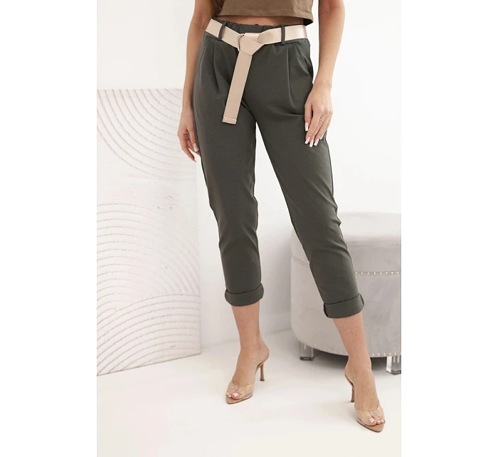 Kalhoty Punto s páskem khaki