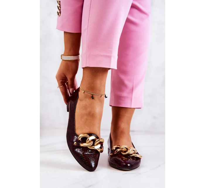 Kožené Lakovaný lodičky z hadí kůže kaštanové Elissabeth