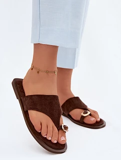 Dámské ploché žabky s ozdobným detailem Čokoládové model 22111279 - Boto