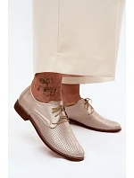 Kožené dámské elegantní šněrovací polobotky model 22136719 Zlaté - Zazoo