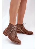 Dámské nízké kotníkové botky s perforovaným vzorem – hnědé S.Barski Dámské nízké kotníkové botky s perforovaným vzorem – hnědé S.Barski
