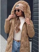 dámská zimní dlouhá prošívaná bunda s kapucí světle béžová Dstreet model 21981029 - FashionStreet