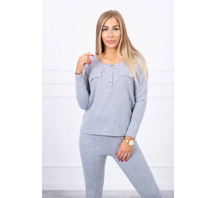 Sada s knoflíkovým výstřihem šedé barvy