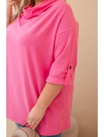 Dámská blůza Plus Size s bavlnou volného střihu s vodním výstřihem světle růžová