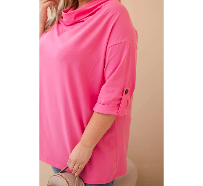 Dámská blůza Plus Size s bavlnou volného střihu s vodním výstřihem světle růžová