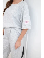 Dámský komplet z máslové viskózy mikina a široké kalhoty šedý melanž