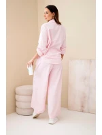 Dámský bavlněný komplet s košilí na zavazování a širokými nohavicemi pudrově růžová Dámský bavlněný komplet s košilí na zavazování a širokými nohavicemi pudrově růžová