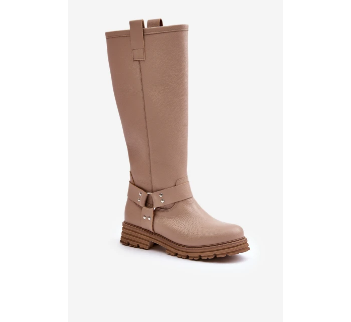 Kožené dámské kozačky nad kolena béžové Lewski 3615