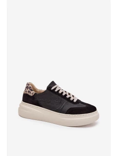 Kožené dámské tenisky na platformě Panterka Zazoo N1263 Černé