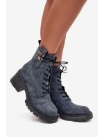 Kožené dámské workery na klínu s ozdobným detailem model 21713672 modré - Artiker