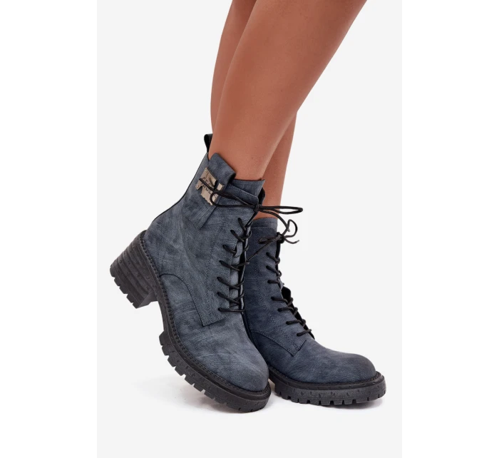 Kožené dámské workery na klínu s ozdobným detailem model 21713672 modré - Artiker