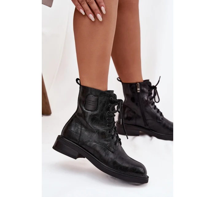 Kožené dámské workery s ozdobným detailem model 21714643 Černé - Maciejka