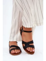 Dámské lesklé ploché sandály S.Barski – černé