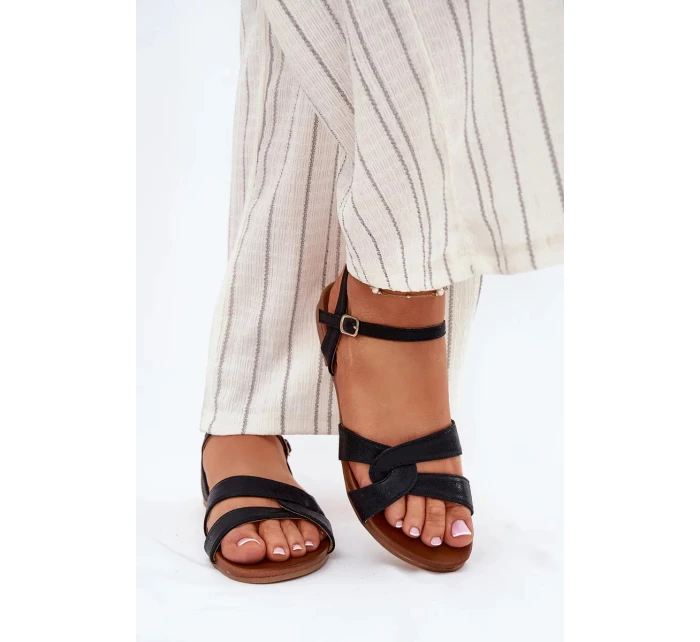 Dámské lesklé ploché sandály S.Barski – černé