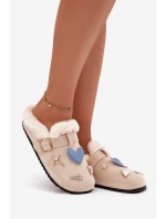 Dámské domácí pantofle se sponou a kožíškem – béžové Thalora Dámské domácí pantofle se sponou a kožíškem – béžové Thalora