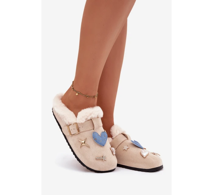 Dámské domácí pantofle se sponou a kožíškem – béžové Thalora Dámské domácí pantofle se sponou a kožíškem – béžové Thalora