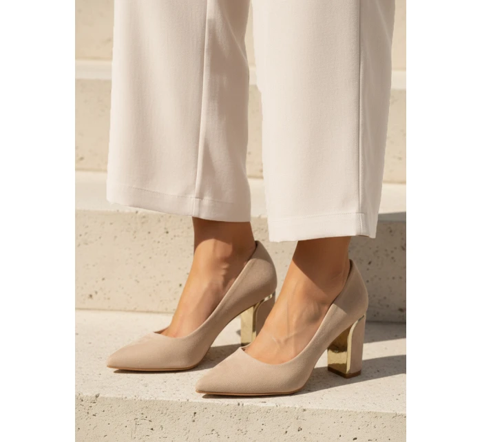 Dámské semišové lodičky na jehlovém podpatku béžové FashionStreet ZY1398