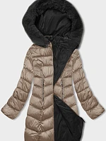 Dámská zimní oboustranná bunda s kapucí cappuccino-černá (B8202-1021)
