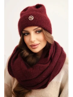 Dámská souprava s čepicí a model 21441702 z měkké pleteniny bordový - K-Fashion