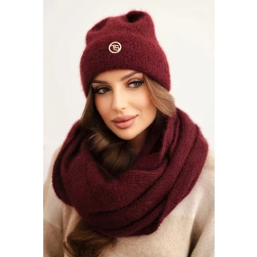 Dámská souprava s čepicí a model 21441702 z měkké pleteniny bordový - K-Fashion Dámská souprava s čepicí a model 21441702 z měkké pleteniny bordový - K-Fashion