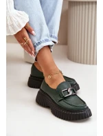 Zazoo 20176 Polobotky Mokasíny Dámské Z Přírodní Kůže Tmavě Zelené