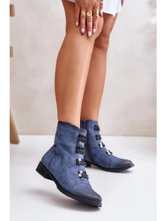 Zateplené dámské boty na zip modré model 21672411 - Boto
