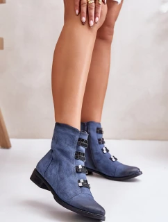 Zateplené dámské boty na zip modré model 21672411 - Boto