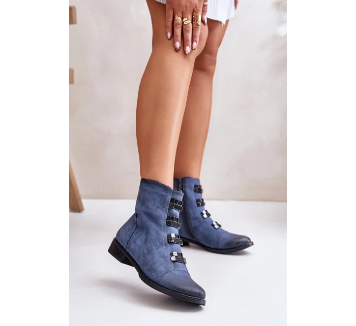 Zateplené dámské boty na zip modré model 21672411 - Boto Zateplené dámské boty na zip modré model 21672411 - Boto