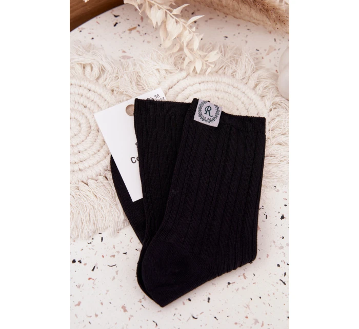 Dámské bavlněné ponožky s pruhy – černé Dámské bavlněné ponožky s pruhy – černé