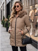 Dámská zimní prošívaná bunda s kapucí, béžová, FashionStreet TY5735 Dámská zimní prošívaná bunda s kapucí, béžová, FashionStreet TY5735