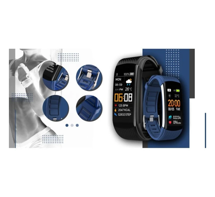 GIEWONT Smartwatch černé a námořnické modré 2 pruhy GW200-6 GIEWONT Smartwatch černé a námořnické modré 2 pruhy GW200-6