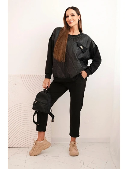Dámský komplet z viskózy s model 21439230 mikinou a kalhotami černý - K-Fashion