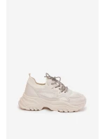 Dámské tenisky na platformě s ozdobným šněrováním béžové model 21690416 - Boto Dámské tenisky na platformě s ozdobným šněrováním béžové model 21690416 - Boto