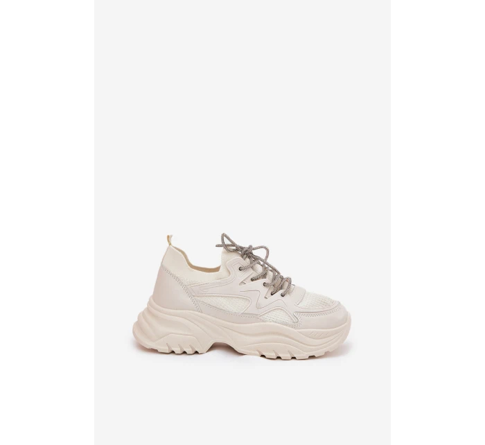 Dámské tenisky na platformě s ozdobným šněrováním béžové model 21690416 - Boto Dámské tenisky na platformě s ozdobným šněrováním béžové model 21690416 - Boto