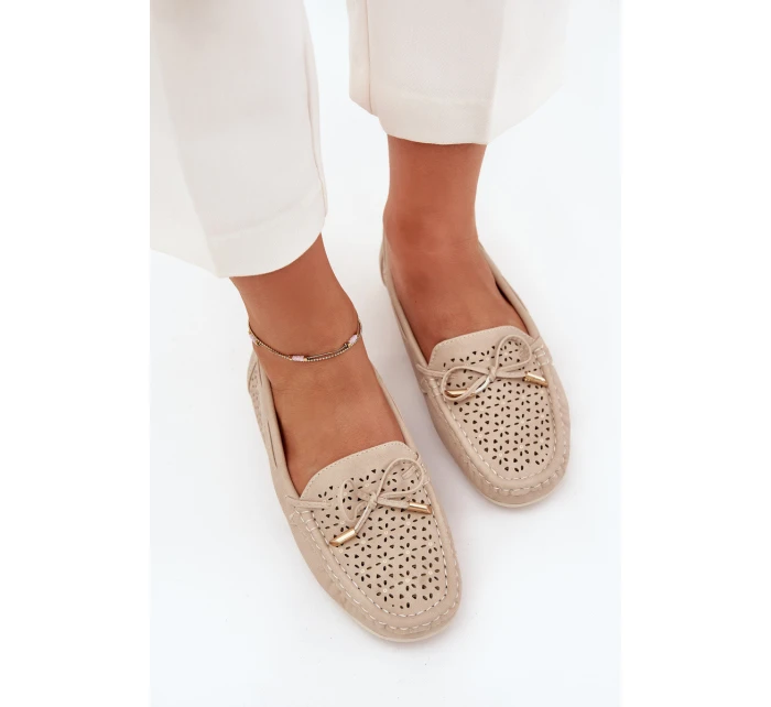 Dámské mokasíny s perforovaným vzorem a šněrováním béžové Mirisa