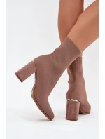 Textilní dámské boty na podpatku béžové model 21706649 - Boto