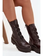 Dámské kotníkové boty z přírodní kůže na platformě Zazoo 3795 Čokoládové