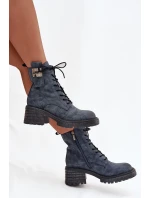 Kožené dámské workery na klínu s ozdobným detailem model 21713672 modré - Artiker