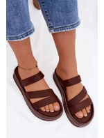 dámské pantofle na platformě s pásky čokoládové model 21943276 - Boto