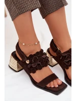 Semišové sandály na podpatku D&A model 22031921 Čokoládové - S.Barski