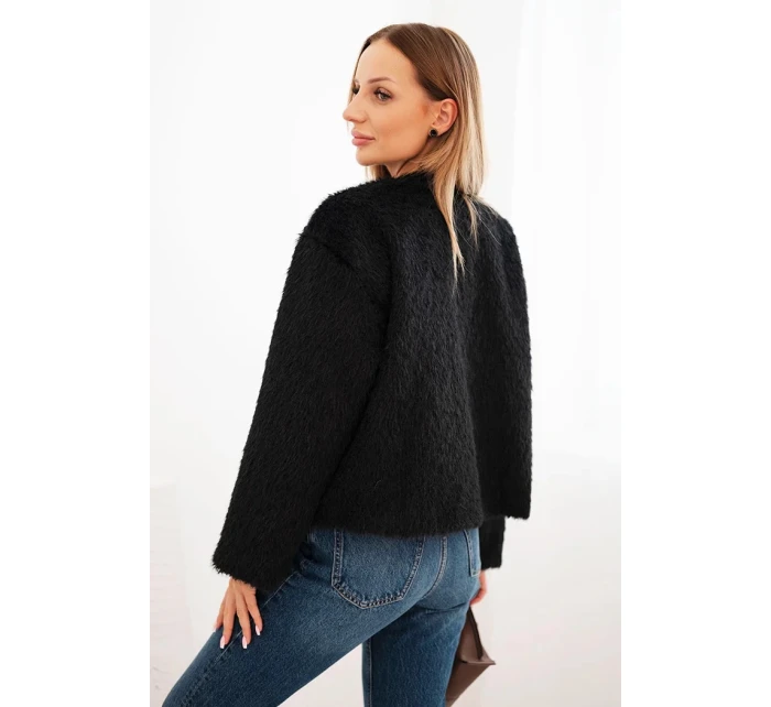 Dámská kožešinová bunda bez zapínání černá