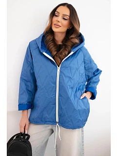 Dámská jarní prošívaná bunda s kapucí a zipem tmavě džínová