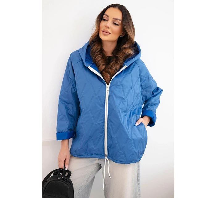 Dámská jarní prošívaná bunda s kapucí a zipem tmavě džínová