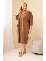 Dámské šaty Plus Size s kapsami camelová