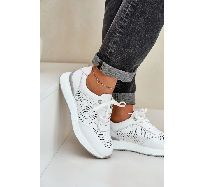 Kožené Sportovní Boty Dámské Sneakers S.Barski LR51-551 Bílé