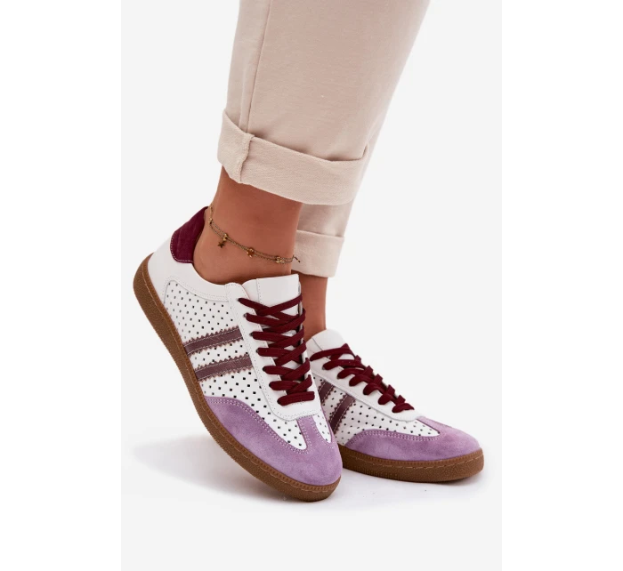 Kožené síťované dámské tenisky Zazoo N1318 bílo-fialové