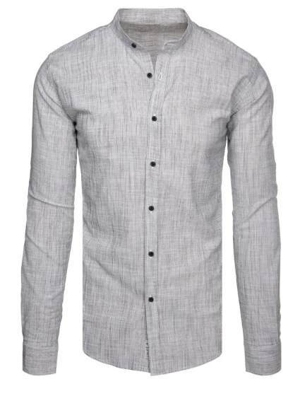Pánská košile s dlouhým rukávem a stojáčkem šedá FashionStreet DX2659