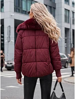 Kurtka damska zimowa pikowana z futerkiem bordowy model 22404716 - FashionStreet